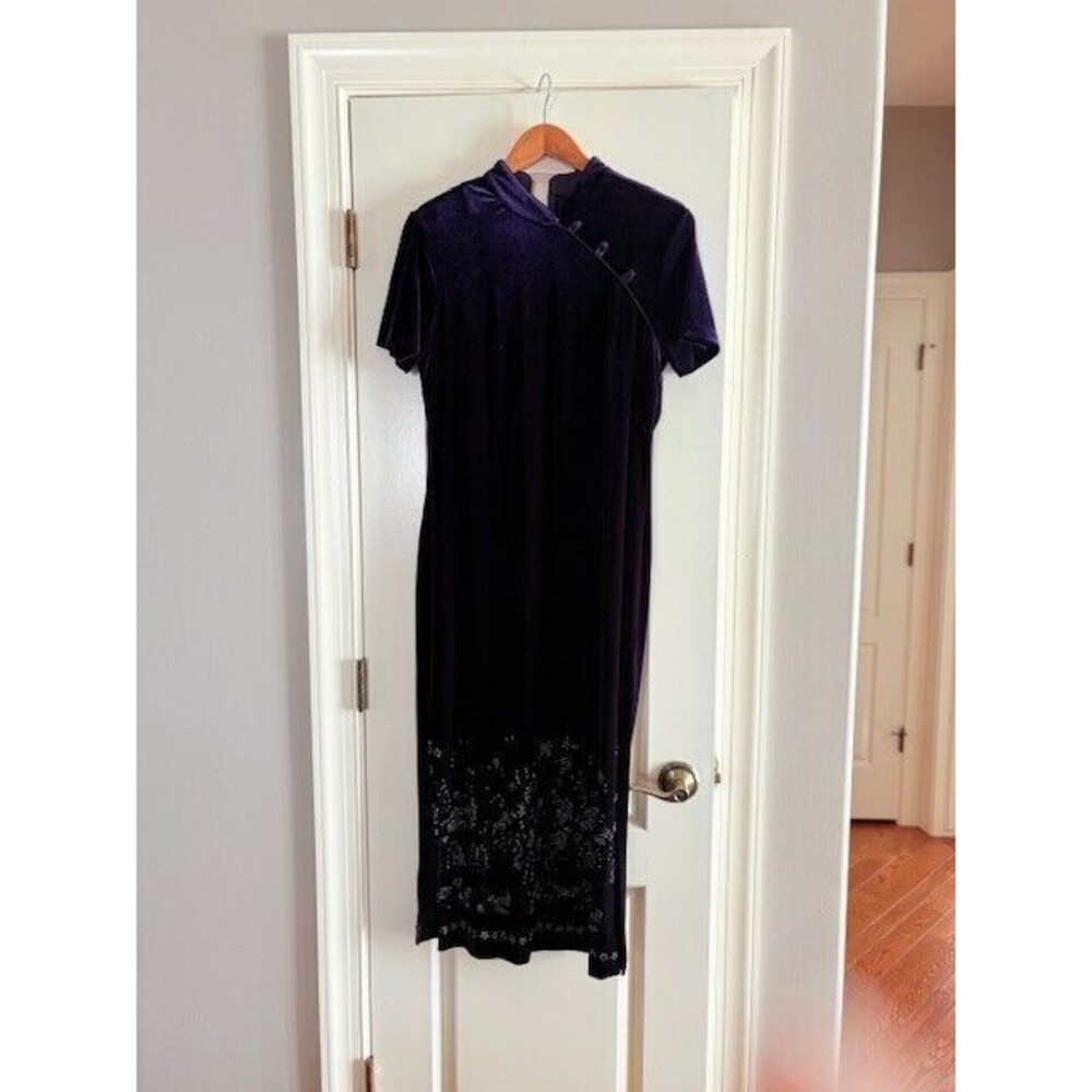 Vintage 90s Nina Piccalino Purple Velvet Maxi Gown Size 12 - Picture 12 of 16